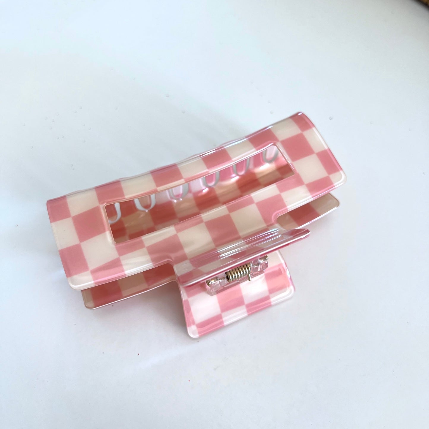 Pink Checkered Hair Claw Clip