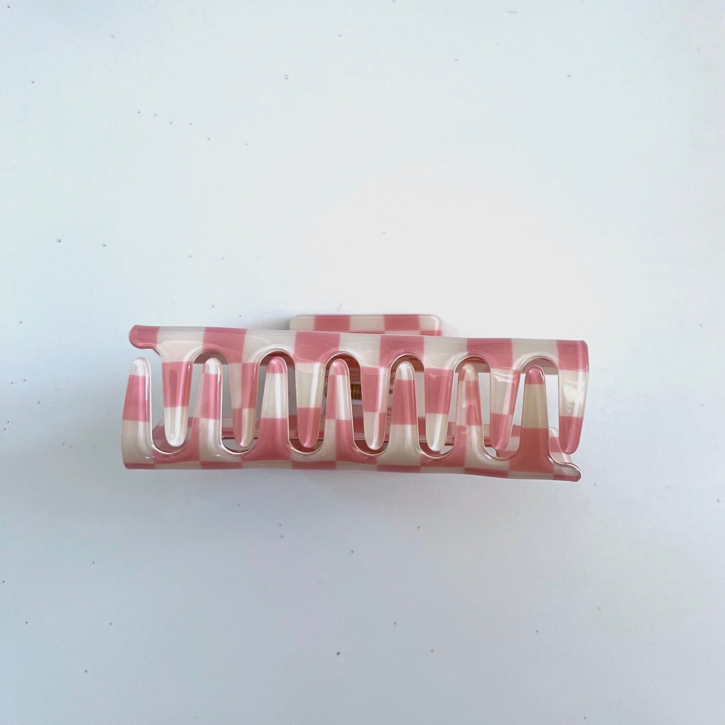 Pink Checkered Hair Claw Clip